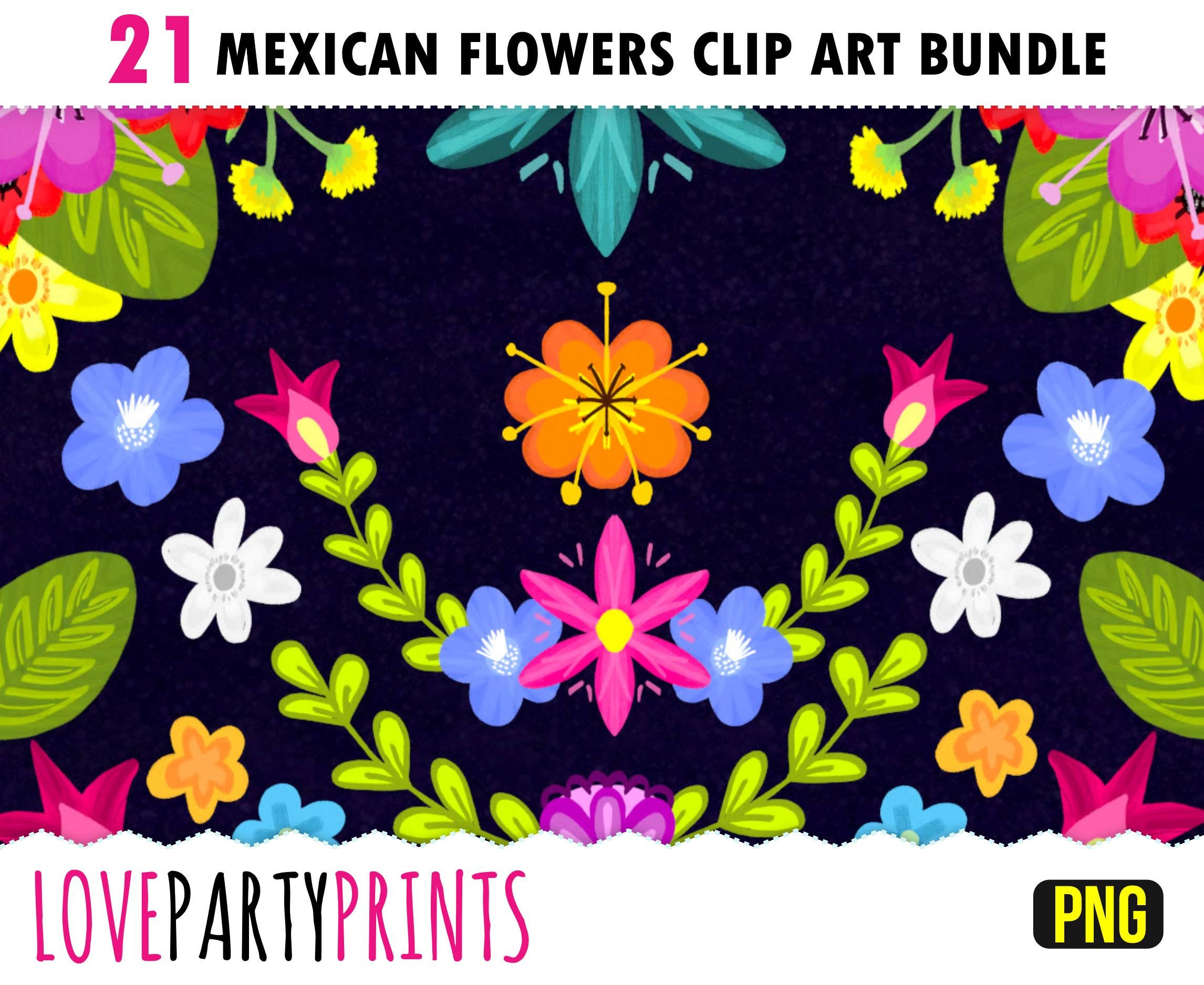 Mexican Flowers Clipart Bundle 21 Separate PNG Elements - Etsy