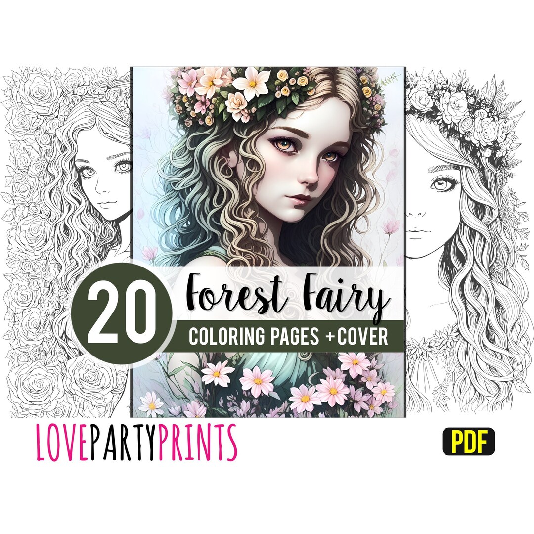 Forest Fairy Coloring Printable PDF, Adults & Kids, Instant Download