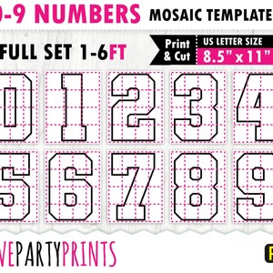 6ft, 5ft, 4ft, 3ft, 2ft, 1ft, 0-9 All Numbers Mosaic Balloons Templates, Square Numbers, 8.5x11 Printable PDF, Instant Download, PDF, BT11 zdjęcie 2