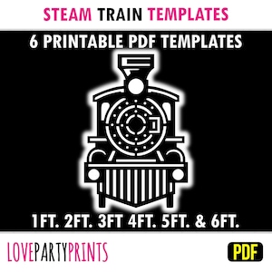 Modèle PDF de train à vapeur, modèles d'impression et de découpe, décoration au pochoir silhouette de pelouse extérieure grandeur nature, 1 pi-6 pi, téléchargement immédiat, BT115