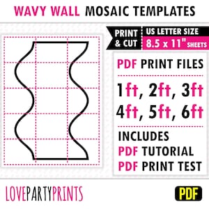 Wavy Wall Template PDF, 1ft, 2ft, 3ft, 4ft, 5ft, 6ft, Mosaic from Balloons, Groovy Chiara Backdrop, 8.5"x11" Printable PDF, Instant Download