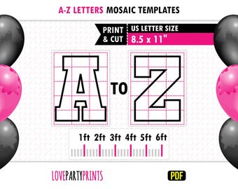All Letters Mosaic from Balloons, 1ft, 2ft, 3ft, 4ft, 5ft, 6ft, 8.5"x11" Pdf, Square Letters A-Z, Balloon Frame, Instant Download, PDF, BT41