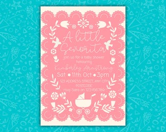 A Little Señorita Baby Shower Invitation Template | Fiesta Shower Invite | Editable Canva | Mexican Floral Baby Girl Party | Mobile & 5x7