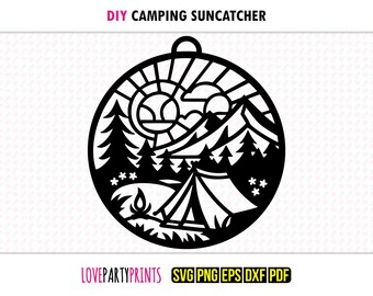 Camping Suncatcher SVG, Dxf, Png, Pdf, Eps, Window Ornament Sun Catcher, Machine & Laser Cut Silhouette Vector Clip Art, Cutting File, 1925