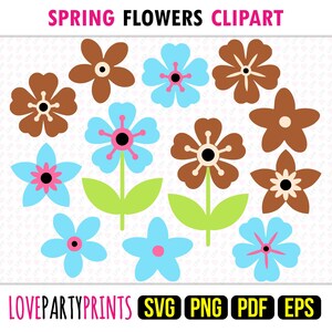 Frühlingsblumen Clipart SVG, PNG, EPS, Pdf, Layered Vektor Maschine Laser geschnitten Grafik Sublimationsdruck Designvorlagen, Instant Download