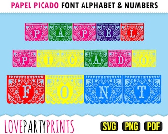 Papel Picado Font SVG-, Png- und Pdf-Dateien, 300dpi High Quality, Silhouette-Velour, Eigenes Banner erstellen (anb56)