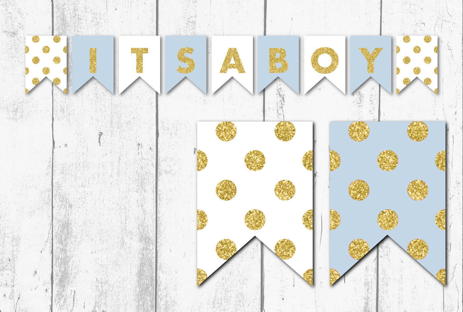 Its a Boy Printable Banner Blue and White With Gold Glitter - Etsy