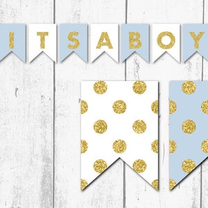 Its a Boy Printable Banner - Blue and White With Gold Glitter Letters ...