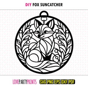 Fox Suncatcher SVG, Dxf, Png, Pdf, Eps, Wildlife Window Ornament Sun Catcher, Machine Laser Cut Silhouette Vector Clip Art, Cutting File