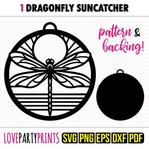 Dragonfly Suncatcher SVG, DXF, PNG, Pdf, Eps, Dragon Fly Ornament Sun Catcher, Laser Cutter Silhouette Vector Clipart, Cutting Files, 1404