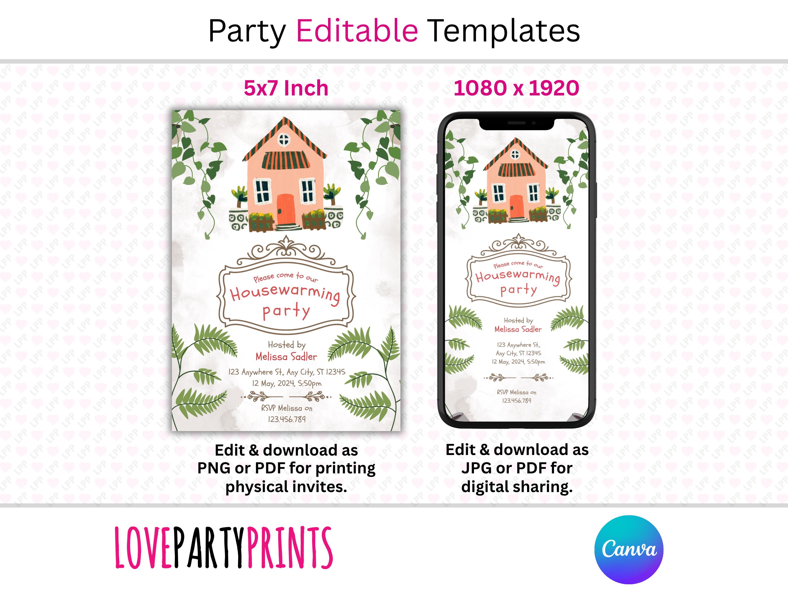 Cozy Housewarming Party Invitation Template | Plant Theme New Home ...