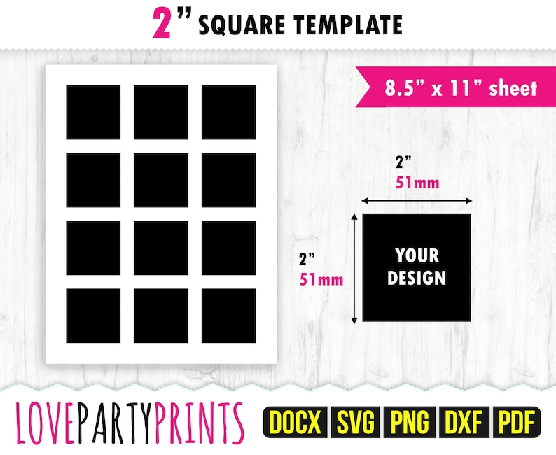 2inch Square Template SVG, PDF, Png, Dxf, Blank Square Template, Ms ...