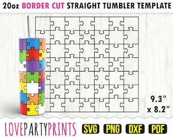 Puzzle Tumbler Wrap SVG, DXF, PNG, Pdf, 20 oz Skinny Tumbler Template, Tumbler Wrap File, 20oz Straight Wall, Template Cut File, (svg943)