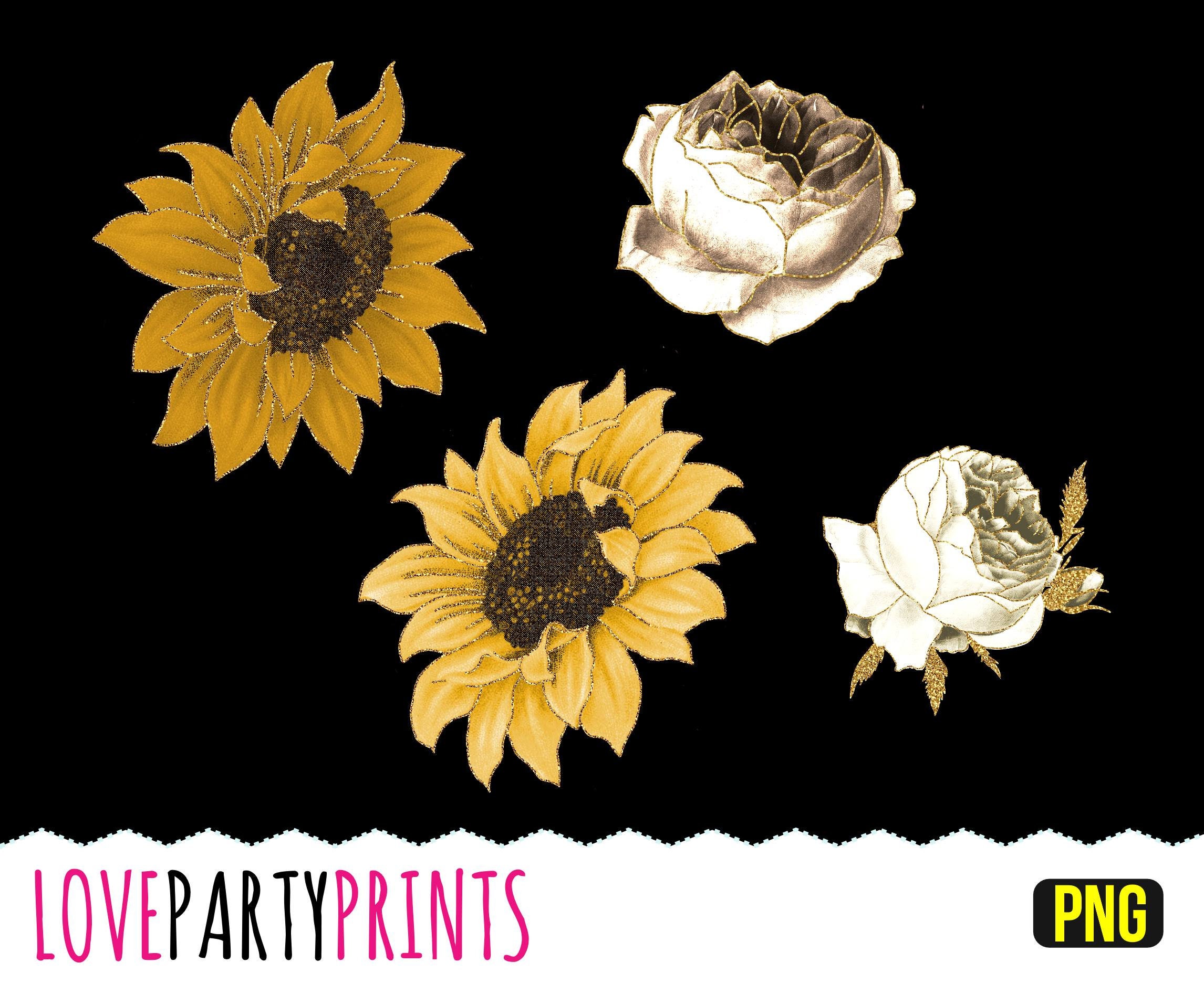 Sunflower Roses Clipart PNG Format Glitter Sunflower Etsy UK