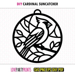 Cardinal Suncatcher SVG, DXF, PNG, Pdf, Eps, Bird Ornament Sun Catcher, Laser Cutter Silhouette Vector Clipart, Cutting Files, 1406