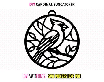 Cardinal Suncatcher SVG, DXF, PNG, Pdf, Eps, Bird Ornament Sun Catcher, Laser Cutter Silhouette Vector Clipart, Cutting Files, 1406