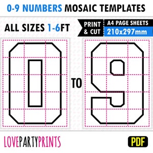 Modèles de ballons PDF mosaïque numéro A4, 1,8 m, 5 m, 1,2 m, 3 m, 2 pi, 1 pied, chiffres carrés, 210 x 297 mm PDF imprimable, téléchargement immédiat, BT53