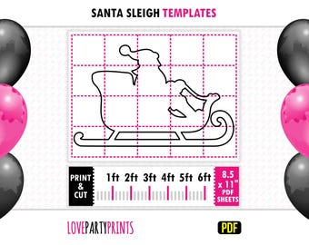 Santa Sleigh Template, PDF, Life Size Christmas Outdoor Lawn Silhouette Decoration, 1ft - 6ft, Lawn Printable Stencil, Instant  Download