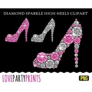 Diamond Heels Clipart PNG files, Rhinestone Heels Clipart, Silver Diamond Heels, Pink Diamond Heels, Diamond Shoe Clipart, Diamonds, CA63 image 1