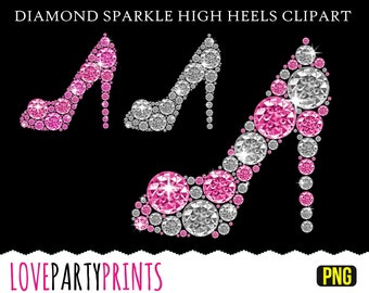 Diamond Heels Clipart PNG files, Rhinestone Heels Clipart, Silver Diamond Heels, Pink Diamond Heels, Diamond Shoe Clipart, Diamonds, CA63