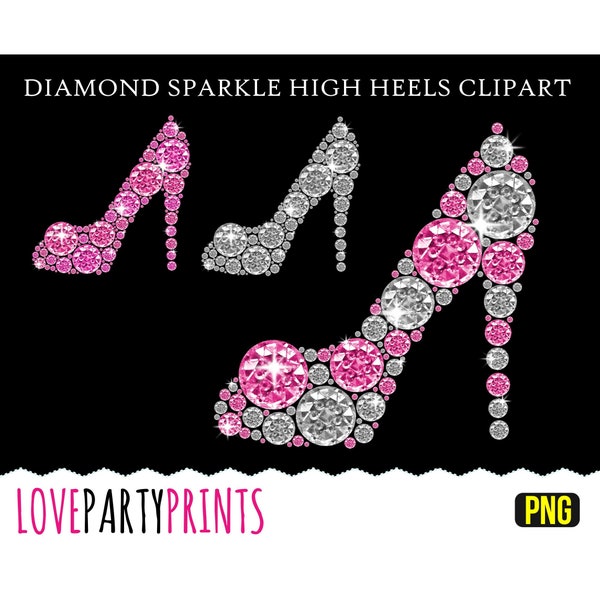 Diamond Heels Clipart PNG files, Rhinestone Heels Clipart, Silver Diamond Heels, Pink Diamond Heels, Diamond Shoe Clipart, Diamonds, CA63