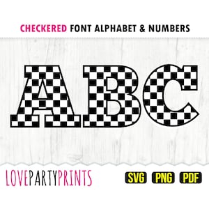 RACING CHECHIERTES ALPHABET und Zahlen SVG-, Png- und Pdf-Dateien, 300 dpi hohe Qualität, Happy Birthday Banner, Racing Banner, (anb19)