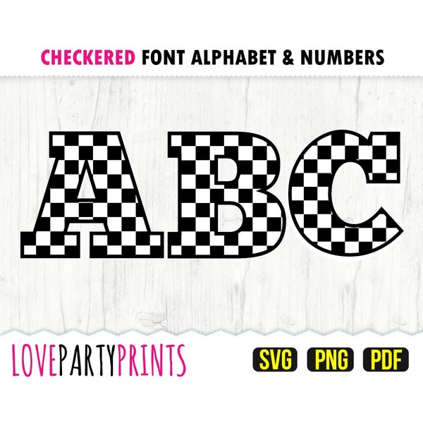 RACING CHECKERED ALPHABET and Numbers Svg, Png and Pdf files, 300dpi High Quality, Happy Birthday Banner, Racing Banner, (anb19)