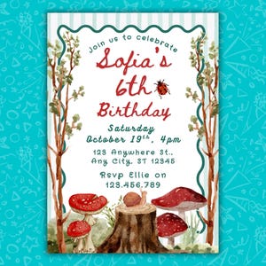 Toadstool Woodland Birthday Invitation Template | Kids Party Invite | Editable Canva | Printable Digital Download | Forest Fairy Theme
