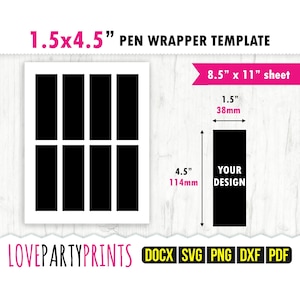 Pen Wrapper Template Svg, Pdf, Png, Dxf, Blank Pen Wrapper Template, Glitter Pen Wrap Template, 8.5&quot;x11&quot;, Ms Word Docx, CA141