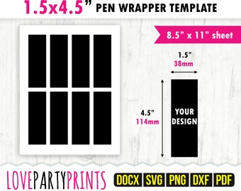 Pen Wrapper sjabloon Svg, Pdf, Png, Dxf, lege Pen Wrapper sjabloon, Glitter Pen Wrapper sjabloon, 8,5 "x 11", mevrouw Word Docx, CA141