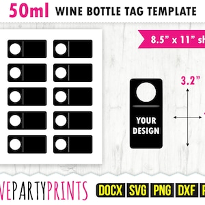 Modèle d'étiquette de bouteille de vin 50 ml SVG, PDF, Png, Dxf, modèle d'étiquette de bouteille, lettre US 8,5 x 11 po, Pdf imprimable, MS Word Docx, fichier de coupe, CA121