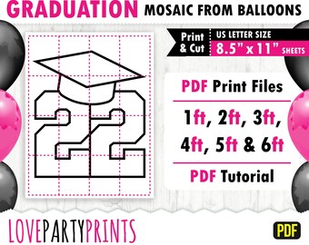 22 Afstudeerhoed Mozaïek Ballon PDF, 1ft, 2ft, 3ft, 4ft, 5ft, 6ft, Afstudeermozaïek, 8,5"x11" Afdrukbare PDF, Instant Download, PDF, BT12