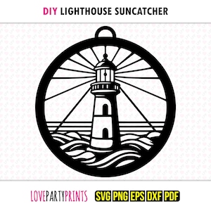 Lighthouse Suncatcher SVG, Dxf, Png, Pdf, Eps, Nautical Ornament Sun Catcher, Laser Cutter Silhouette Vector Clip Art, Cutting Files, 1362