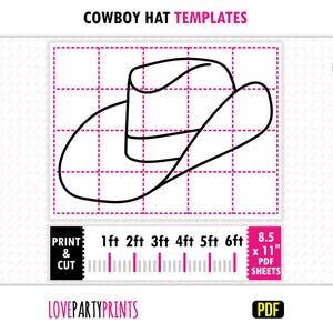 Cowboy Hat from Balloons Template PDF, 1ft, 2ft, 3ft, 4ft, 5ft, 6ft, Cowgirl Decorations, 8.5"x11" Printable PDF, Instant Download, BT46