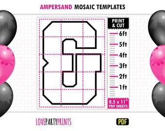 Ampersand Mosaic Balloon Frame Template PDF, 1ft, 2ft, 3ft, 4ft, 5ft, 6ft, Party Mosaic, 8.5"x11" Printable PDF, Instant Download, PDF, BT14
