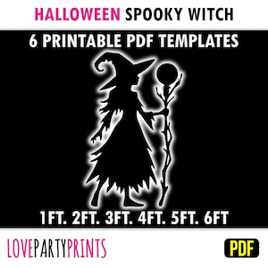 Plantilla de césped de bruja espeluznante, tamaño carta, PDF, imprimible, silueta de patio al aire libre de Halloween, 1 pie, 2 pies, 3 pies, 4 pies, 5 pies, 6 pies, decoración, descarga instantánea, BT79