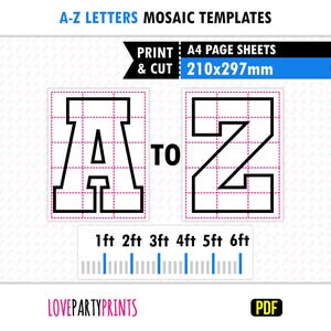 Plantillas de globos de mosaico con letras en PDF A4 (30 cm, 60 cm, 90 cm, 120 cm, 150 cm, 180 cm), letras cuadradas, marco para globos, 210 x 297 mm, descarga instantánea, BT52