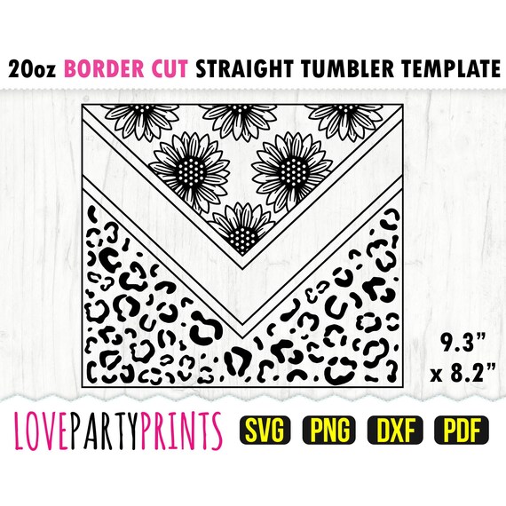 Leopard Sunflower Tumbler SVG, DXF, PNG, Pdf, 20 oz Skinny Tumbler Template, Tumbler Wrap File, 20oz Straight Wall, Template Cut File, 1204