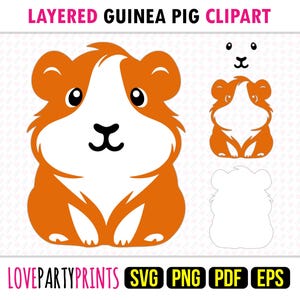 Kids Guinea Pig Clipart SVG, PNG EPS Pdf, Cute Pet Animals Clip Art, Layered Vector Machine Cut Template, Instant Download