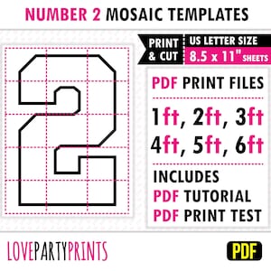 Square Number 2, Mosaic From Balloons, 1ft, 2ft, 3ft, 4ft, 5ft, 6ft, Party Mosaic, 8.5&quot;x11&quot; Printable PDF, Instant Download, PDF, BT2