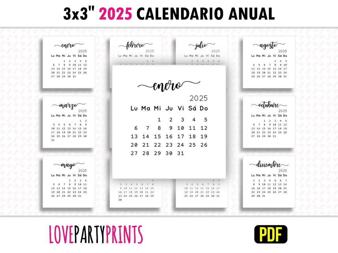 3x3 Calendario Mini 2025 Anual Spanish PDF Imprimir A4 Y Letter Size ...