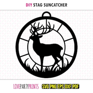 Stag Suncatcher SVG, DXF, PNG, Pdf, Eps, Male Deer Hanging Ornament Sun Catcher, Machine Cut, Laser Cut Silhouette Vector Template, 1467