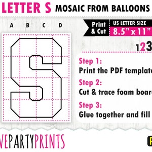 Alle letters mozaïek van ballonnen, 1ft, 2ft, 3ft, 4ft, 5ft, 6ft, 8,5x11 Pdf, vierkante letters A-Z, ballonframe, Instant Download, PDF, BT41 afbeelding 4