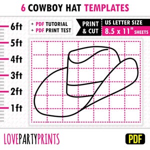 Cappello da cowboy da palloncini modello PDF, 1 piede, 2 piedi, 3 piedi, 4 piedi, 5 piedi, 6 piedi, decorazioni da cowgirl, 8,5"x11" PDF stampabile, download immediato, BT46