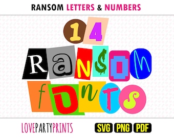 Ransom Letters Numbers Font SVG PNG Pdf, 14 Magazine Fonts BUNDLE, 868 Characters, Full Alphabet Uppercase & Lowercase with Number 0-9, 1617
