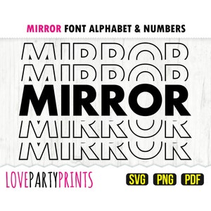 Miroir police fichiers SVG, PNG et Pdf, alphabet complet, lettres empilées, haute qualité 300 dpi, silhouette vecteur, créer votre propre bannière, 829