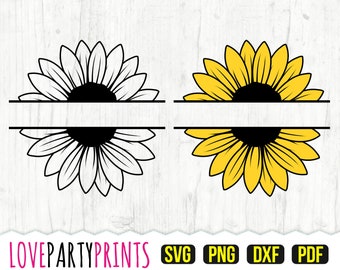 Split Sunflower SVG, DXF, PNG, Pdf, Split Flower Svg, Sunflower Monogram, Split Sunflower Monogram Svg, Split Flower Monogram Svg, (svg819)