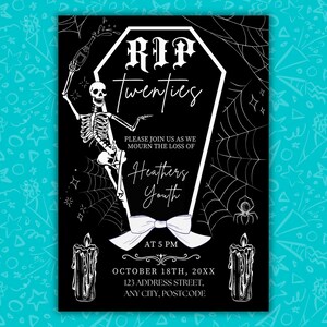 RIP Twenties Invitation, Canva Text Template, 5x7 Inch and Mobile Templates, Goth 20th Birthday Custom Printable & Digital Invites