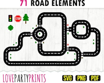 Road Templates SVG PNG PDF, Race Track Elements, Road Blocks, Curved Road, Straight Road, Asphalt Highway, Road Clipart, Roundabout, 1283