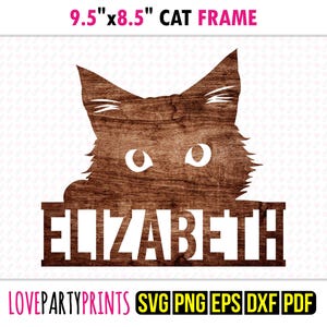 Nom de chat signe, SVG PNG EPS Pdf, nom personnalisé, mur porte suspendu thème animal de compagnie cintre cadre, fichiers découpés au Laser et à la machine, téléchargement immédiat